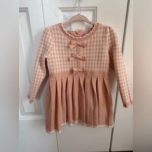 RACHEL ZOE~Girls Peach Knit Pleated Dress with Bows SIZE 24months